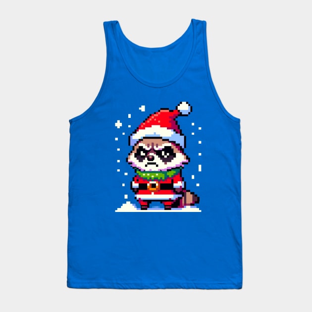 Grumpy Raccoon in Festive Christmas Attire Tank Top by Pixel Punkster